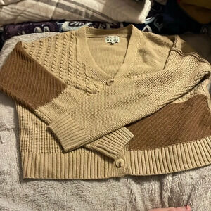 Major Label Group Brown‎ Color Block Button Up Sweater M Preppy Minimalist Y2K
